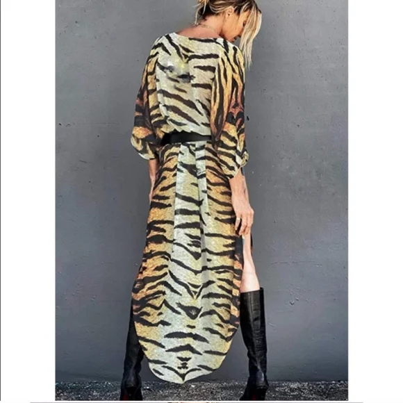 SALE! Last One New Tiger Print Sheer Swim Cover Up Kimono Duster Robe Cardigan - Picture 5 of 13